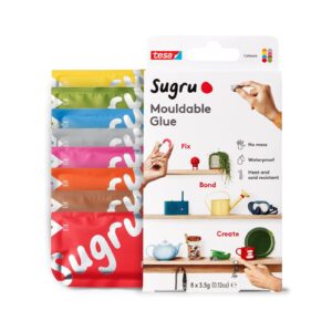 sugru by tesa - all purpose super glue, moldable craft glue for indoor & outdoor - adhesive glue for creative fixing, repairing, bonding & personalizing - 8 pack - multicolor (3.5g/ea)