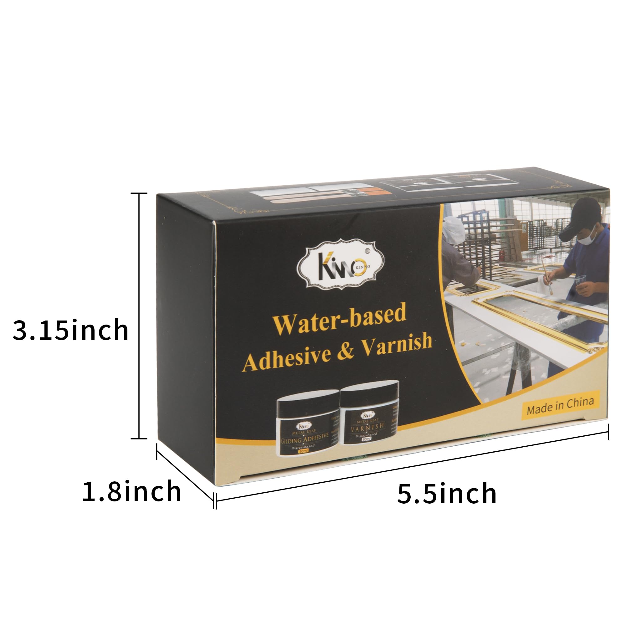 KINNO Epoxy Gilding Adhesive Glue Set, 50ml Gold Leaf Glue,50ml Gilding Varnish and 100 Sheets 5cm Gold Leaf,and 100 Sheets Silver Leaf