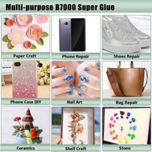 2pcs x 110ML B7000 Rhinestone Glue Clear, Upgrade B7000 Glue Multi-Function Adhesive Jewelry Glue for Jewelry Repair, Metal Stone Crafts, Fabric, Shoes, Wood Glass Bead with Dotting Pens and Tweezers