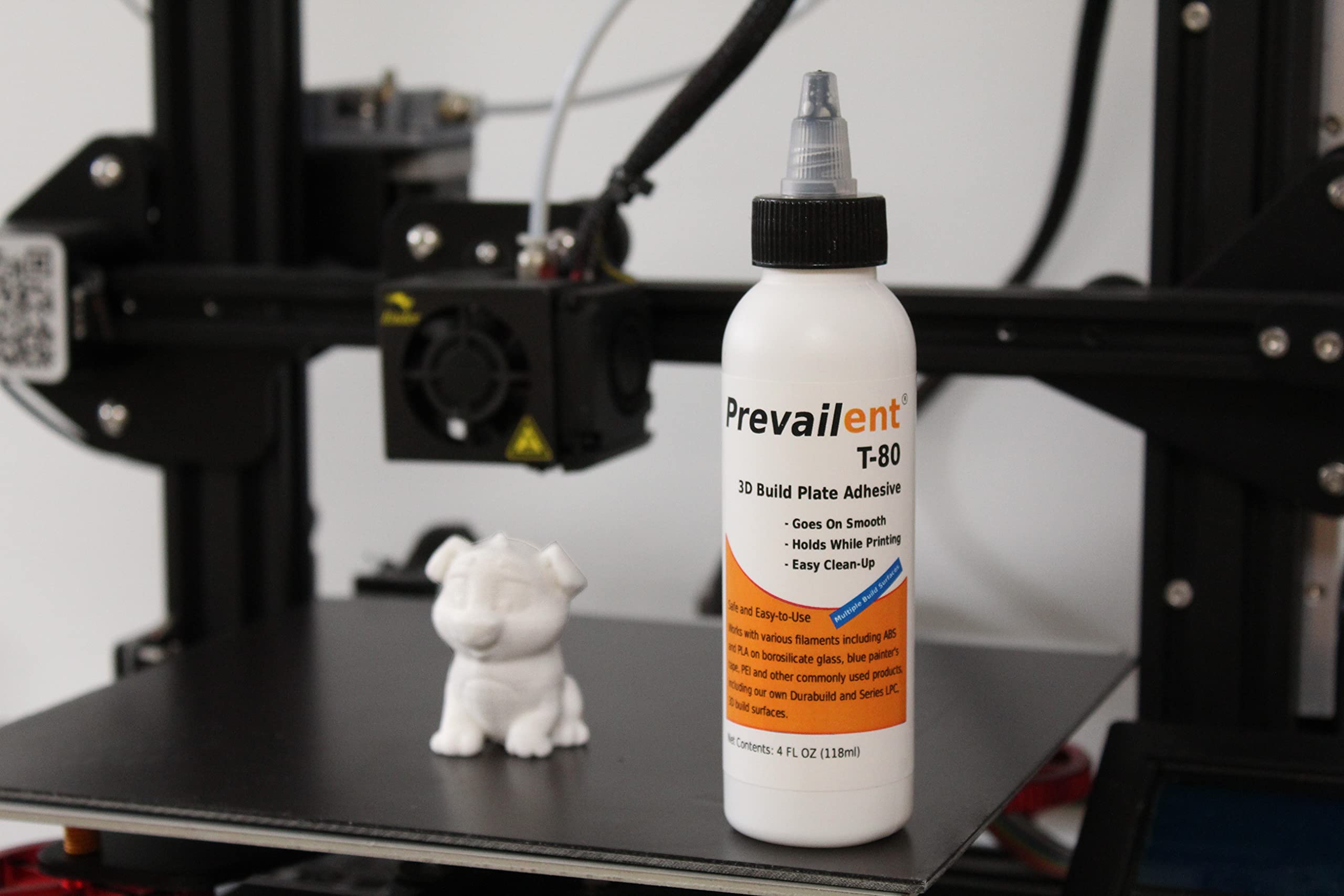 Prevailent T-80, 3D Printer Bed Adhesive Glue - Helps Prevent Warping, Strong Hold and Easy Release with Various Build Plates and Filament Types Including PLA, ABS, TPU, and PETG, 4 fl oz. (118ml)