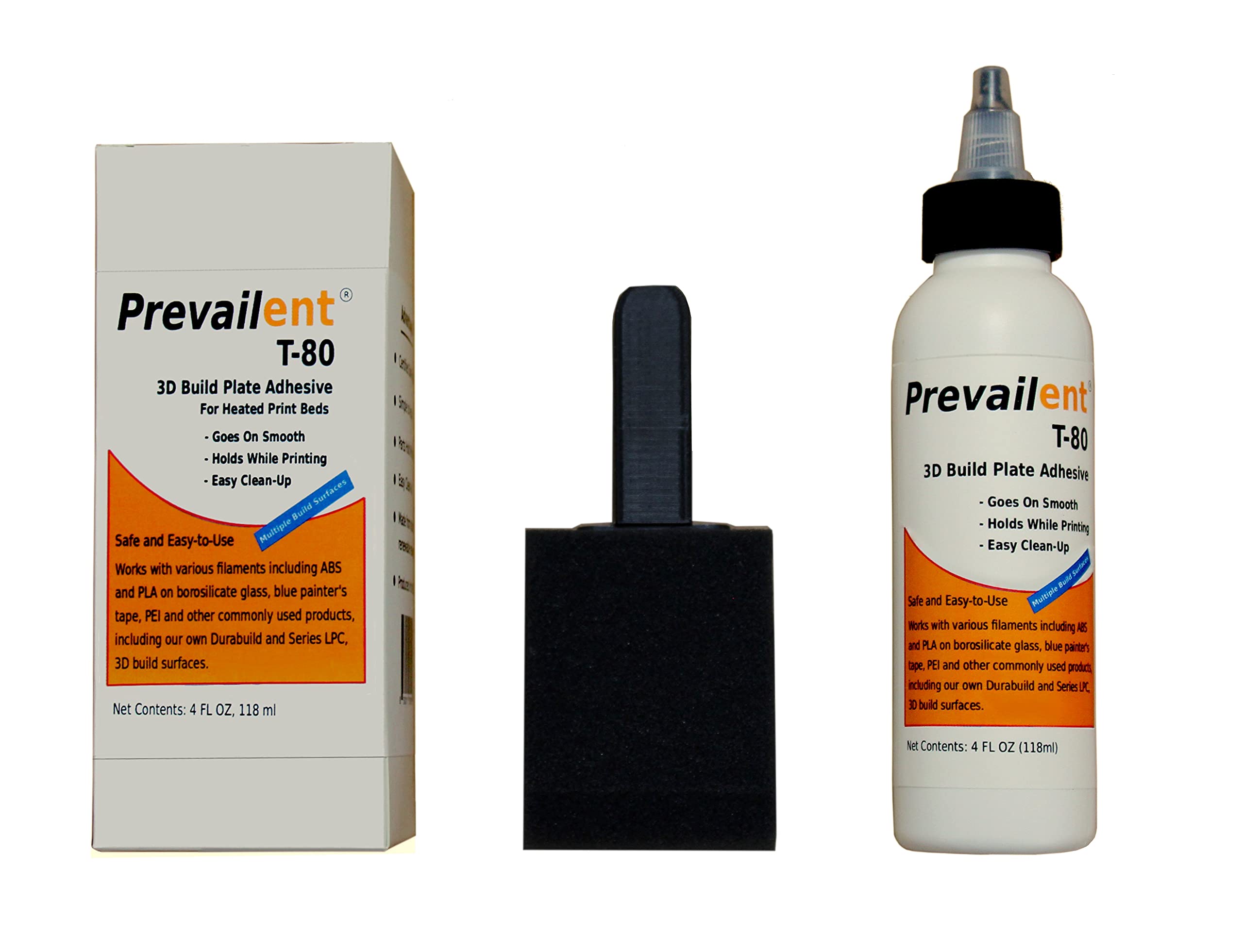 Prevailent T-80, 3D Printer Bed Adhesive Glue - Helps Prevent Warping, Strong Hold and Easy Release with Various Build Plates and Filament Types Including PLA, ABS, TPU, and PETG, 4 fl oz. (118ml)