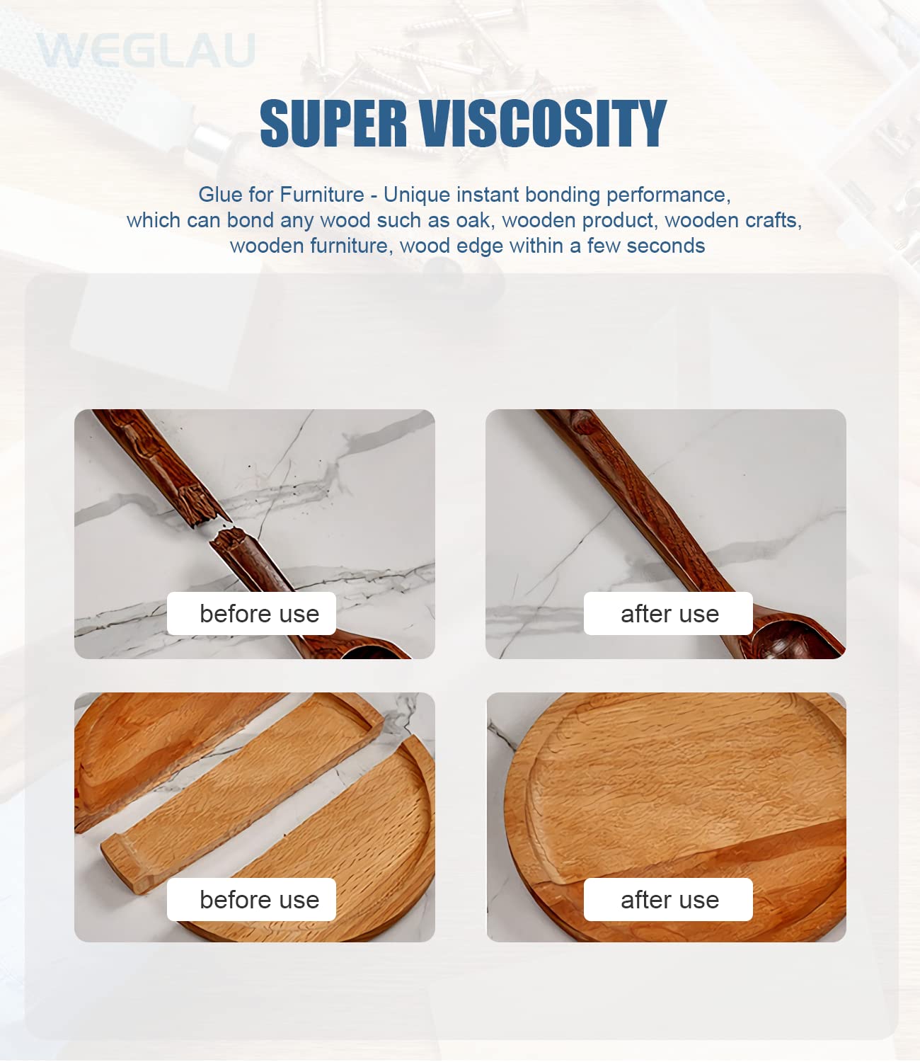 Weglau Wood Glue, Wood Adhesive,Instantly Strong Adhesive,Suitable for Wood, Oak, Wooden Craft, Wooden Product, Wood Edge,Paper, etc. - 20g
