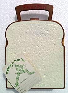 vintage 1974 peter pan peanut butter sandwich shaped lunchbox & label - mail-a-way