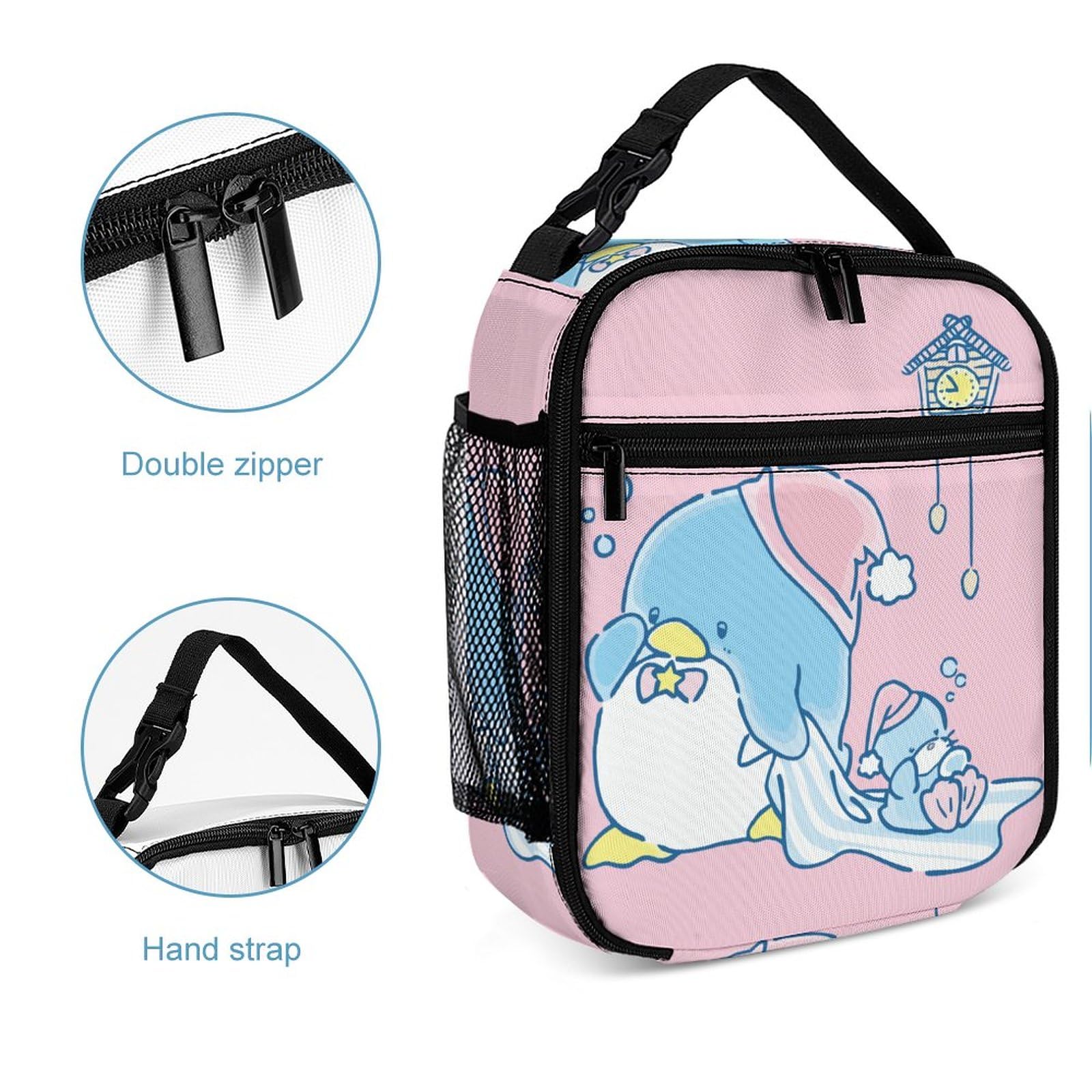 Cartoon Lunch Bag Tuxedosamm Lunch Tote Bag Portable Lunch Box With Pocket for Womens Men