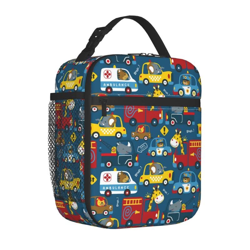 Cartoon Car Lunch Bags For Men Women Boys Girls Reusable Tote Lunch Bags For Office Work, School, Picnic, Camping