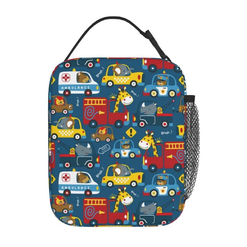 Cartoon Car Lunch Bags For Men Women Boys Girls Reusable Tote Lunch Bags For Office Work, School, Picnic, Camping