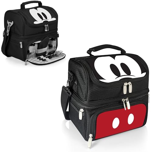 PICNIC TIME Disney Mickey Mouse Pranzo Lunch Bag, Insulated Lunch Box with Utensil Set, Lunch Cooler Bag, (Black), 11 x 7.5 x 12