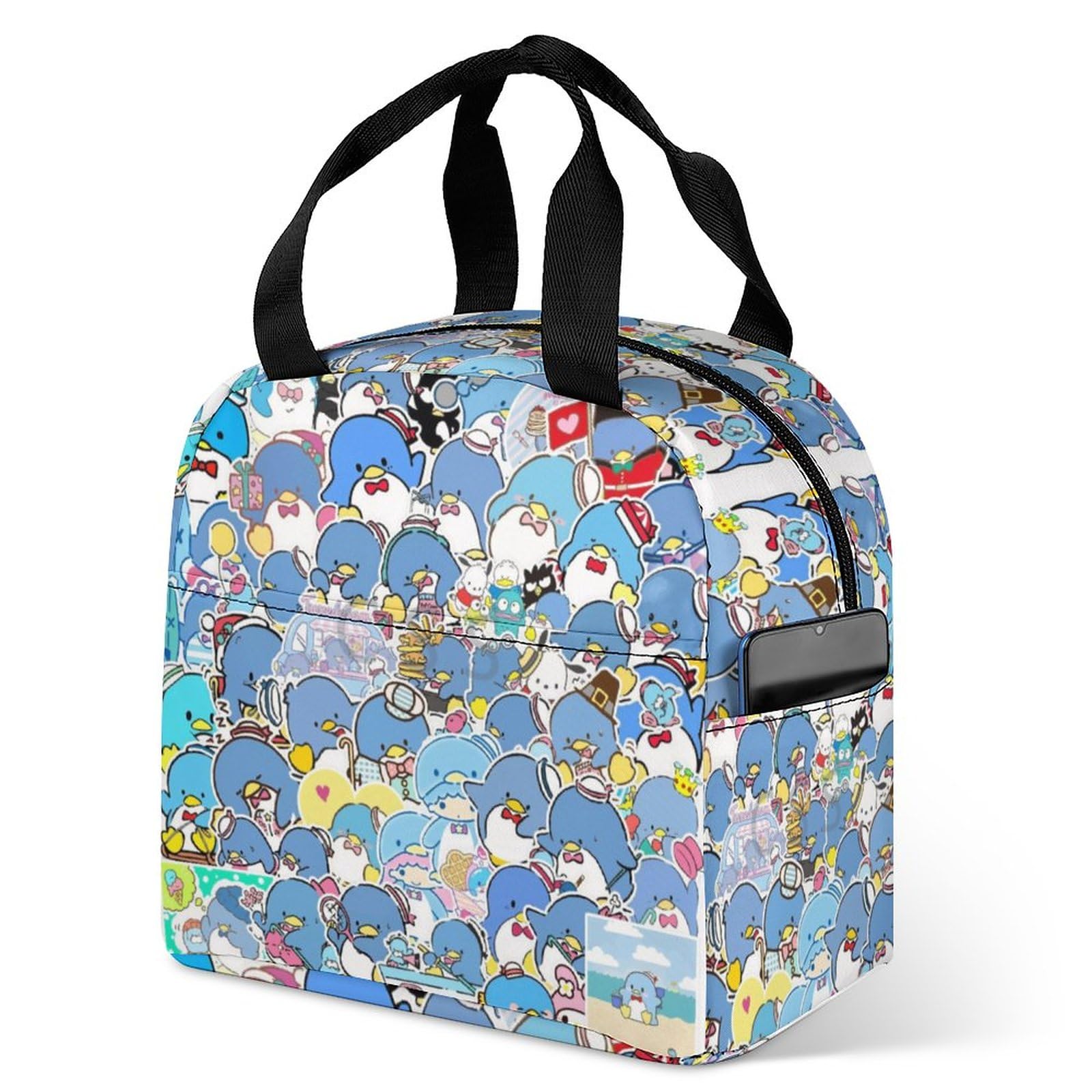 Cartoon Lunch Bag Tuxedosamm Lunch Tote Bag Portable Lunch Box With Pocket for Womens Men