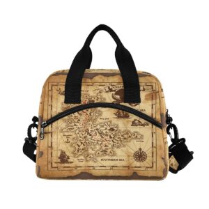 Lunch Bag for Kids Pirate Treasure Map Insulated Cooler Lunch Box Large Capacity Lunch Organizer for Boys Girls