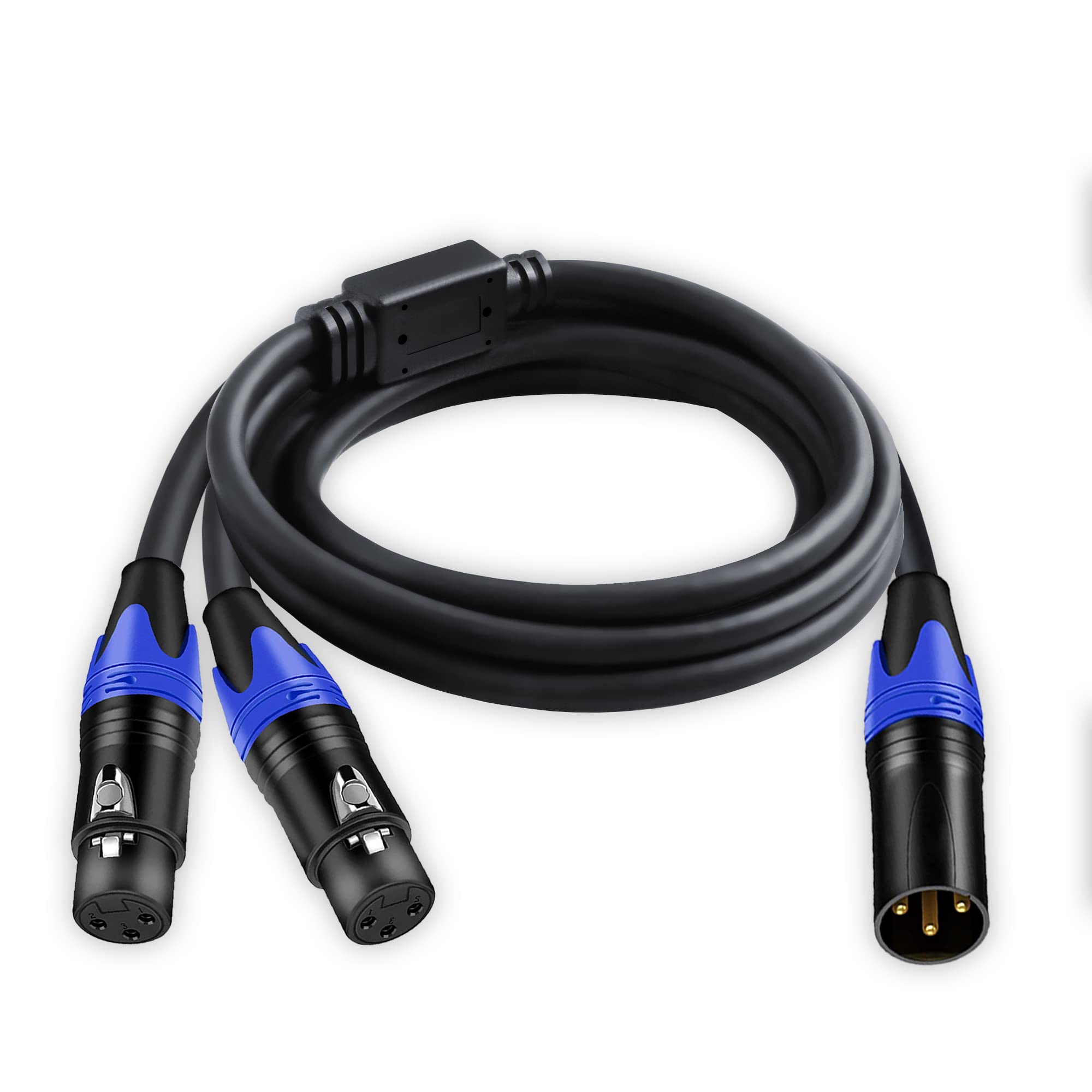 (5FT / 1 PACK) 1 Male to 2 Female XLR Y Splitter Micrphone Cable5ft, 3pin XLR male to Dual XLR Female Y-Splitter Balanced Mic Audio Cables for Stereo Mic to L & R Audio Track