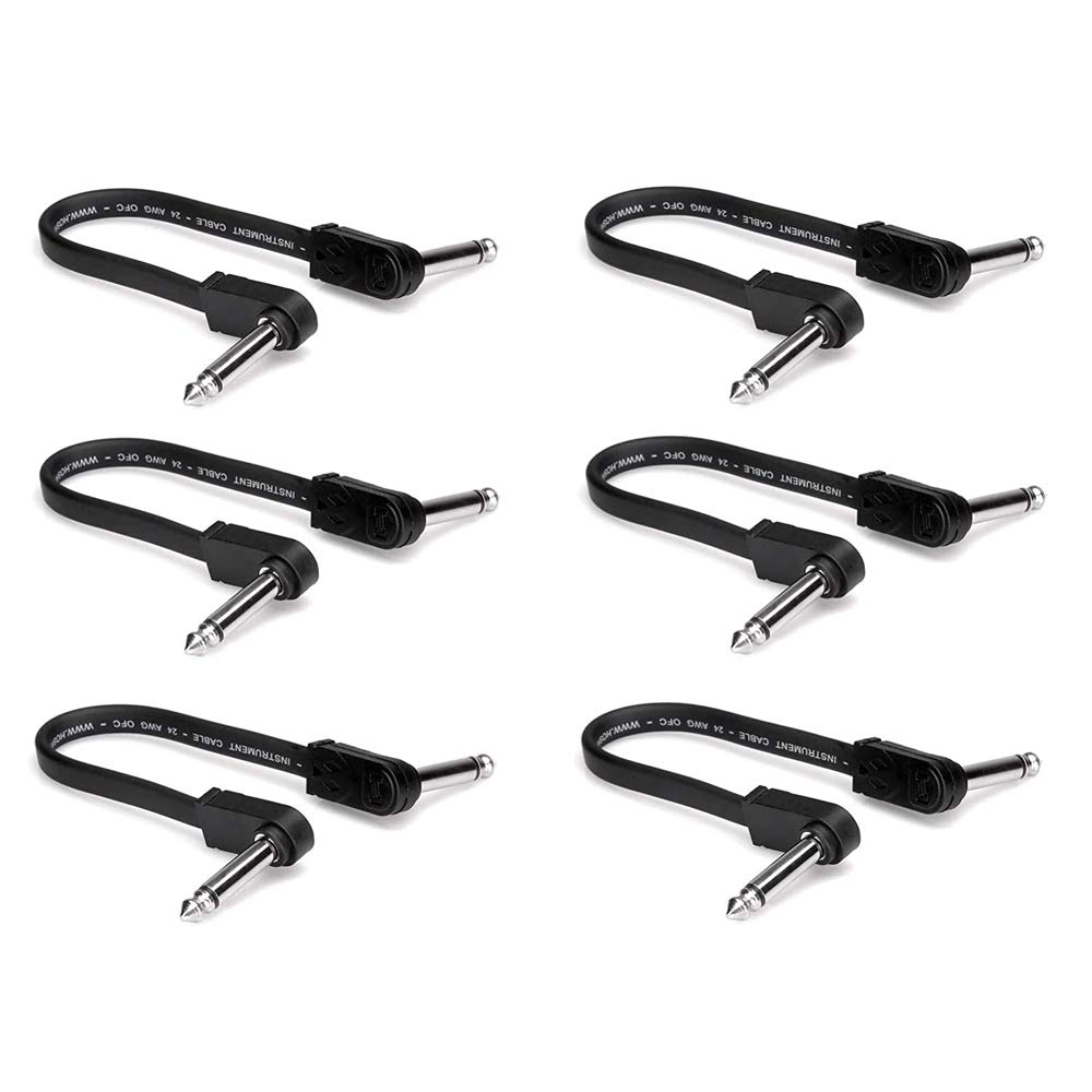 HOSA 6 Pack -Flat Guitar Patch Cable, Molded Low-Profile Right-Angle to Same, 6 in, 6 PC