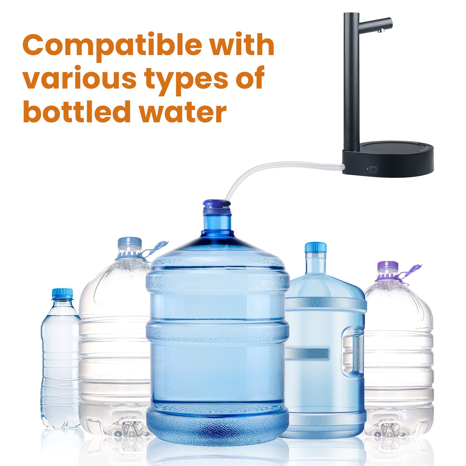 Water Dispenser for 5 Gallon Bottle Automatic: Electric Bedside Water Dispenser Countertop - Rechargeable Portable Desktop Water Jug Dispenser Pump - Drinking Tabletop Portable Water Dispenser