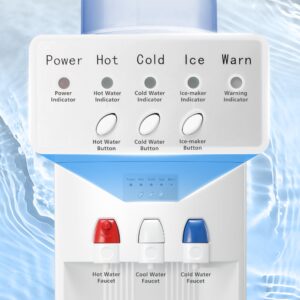 ZAFRO 2-in-1 Bottom Loading Water Cooler Dispenser Hot and Cold 3 to 5 Gallon Bottle Water Dispenser 27LBS/24H Ice Maker Machine with Child Safety Lock（White）