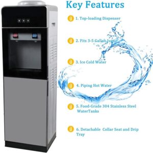 Water Cooler Dispenser for 5 Gallon,Top Loading Water Cooler Dispenser, Holds 3 or 5 Gallon Bottle Water Cooler Storage Cabinet for Home, Office Apartment Use