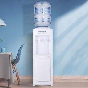 Water Cooler Dispenser for 3 or 5 Gallon Bottles, Top Loading Water Cooler Water Dispenser - Cold & Cool Water, Child Safety Lock, Perfect for Home Office w/Storage Cabinet, White (White)