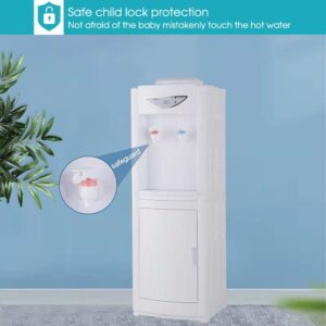 Water Cooler Dispenser for 3 or 5 Gallon Bottles, Top Loading Water Cooler Water Dispenser - Cold & Cool Water, Child Safety Lock, Perfect for Home Office w/Storage Cabinet, White (White)