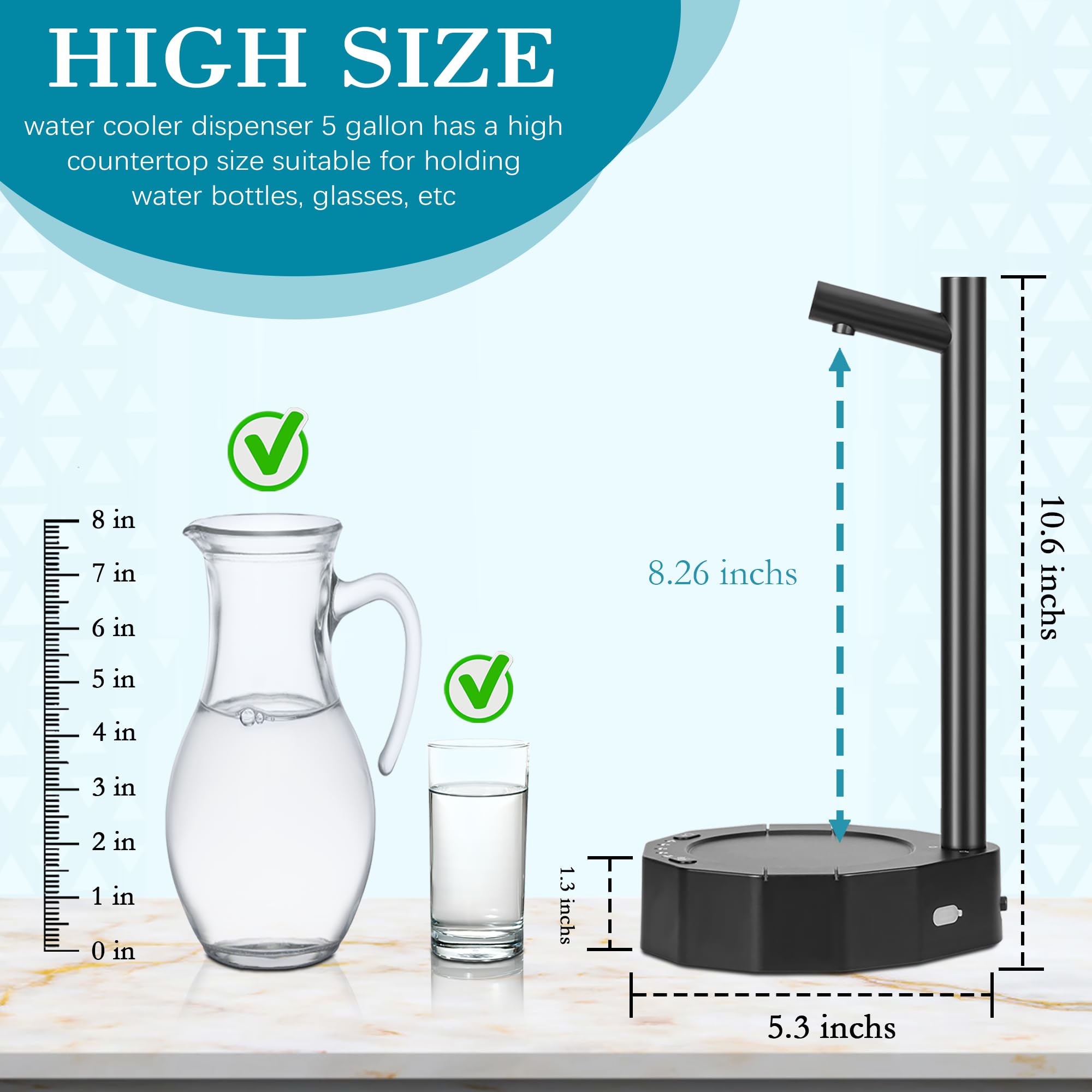 5 Gallon Water Dispenser,Water Dispenser for 5 Gallon Bottle,smart desktop Water Dispenser,Bedside Water Dispenser ，Automatic Drinking Water Dispenser Pump,Safe and Leak-Free for Long-Term Use -Black