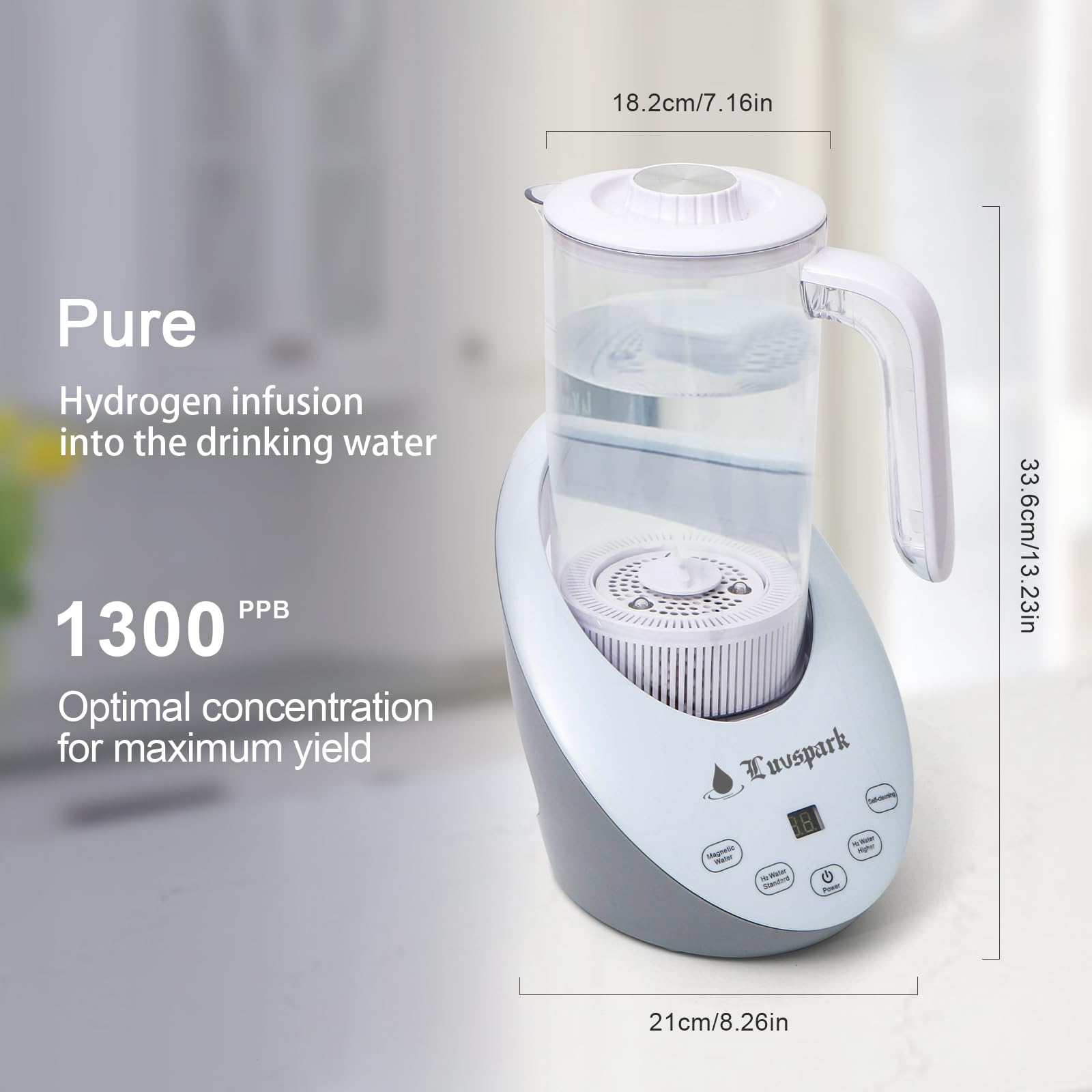 Hydrogen Water Generator Pitcher - SPE & PEM Ionized Electrolysis,Hydrogen Water Machine Purified PH Balanced Water, BPA Free Jug, includes 2 Calcium Sulfite Filters