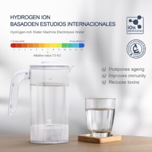 Hydrogen Water Generator Pitcher - SPE & PEM Ionized Electrolysis,Hydrogen Water Machine Purified PH Balanced Water, BPA Free Jug, includes 2 Calcium Sulfite Filters