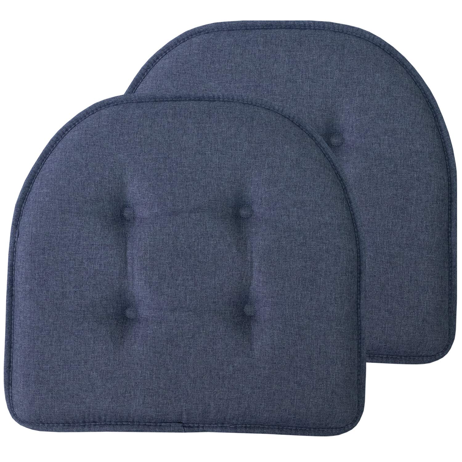 Sweet Home Collection Chair Cushion Memory Foam Pads Tufted Slip Non Skid Rubber Back U-Shaped 17" x 16" Seat Cover, 2 Count (Pack of 1), Denim Blue