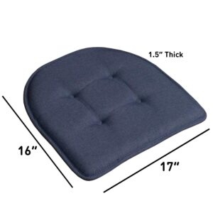 Sweet Home Collection Chair Cushion Memory Foam Pads Tufted Slip Non Skid Rubber Back U-Shaped 17" x 16" Seat Cover, 2 Count (Pack of 1), Denim Blue