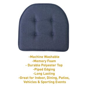 Sweet Home Collection Chair Cushion Memory Foam Pads Tufted Slip Non Skid Rubber Back U-Shaped 17" x 16" Seat Cover, 2 Count (Pack of 1), Denim Blue