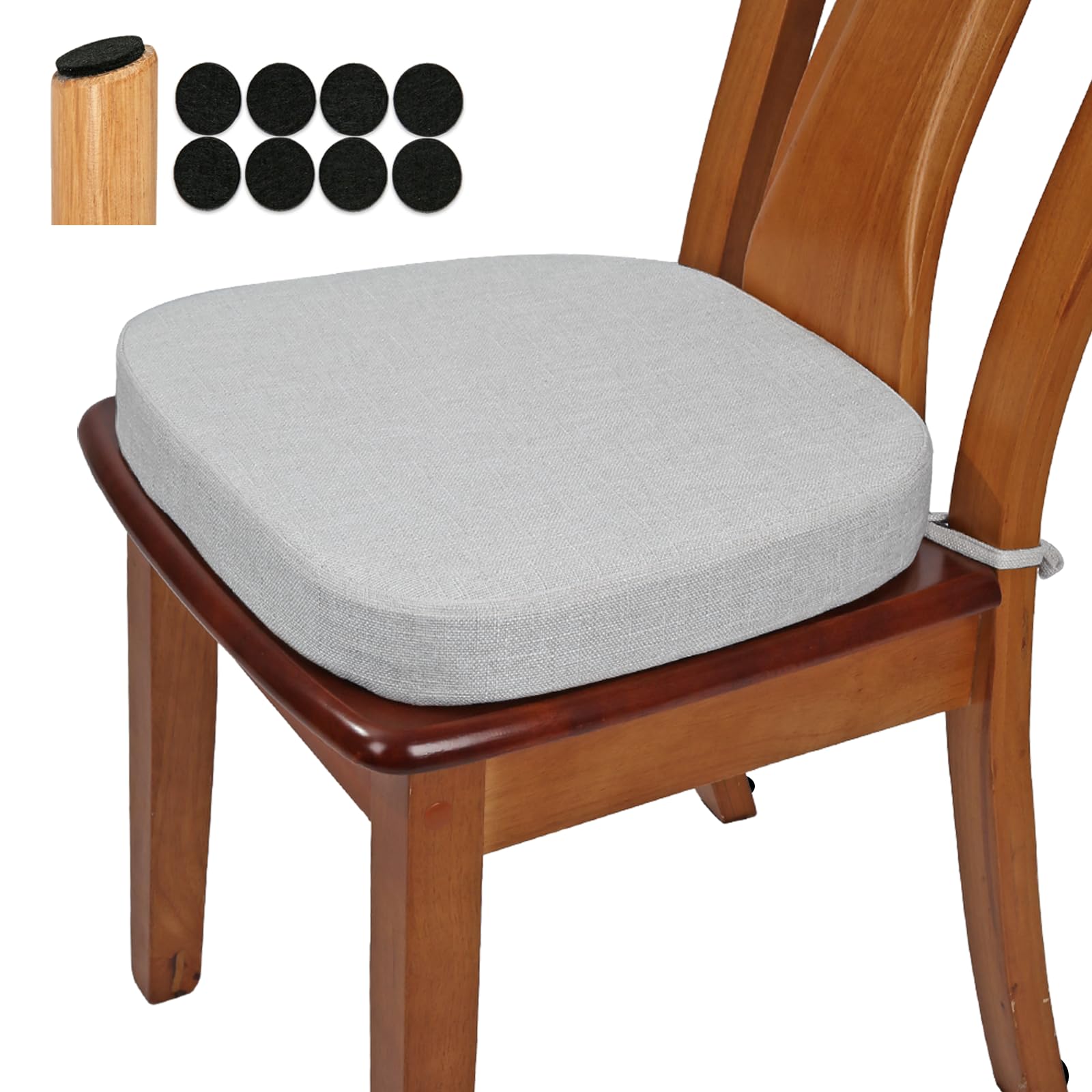 BUYUE Thickened 2.5" Original Linen Dining Chair Cushion, U-Shape High Density Foam Comfortable Chair Pad for Kitchen, Slip Resistant Indoor Seat Cushion (1 piece, Light Gray)