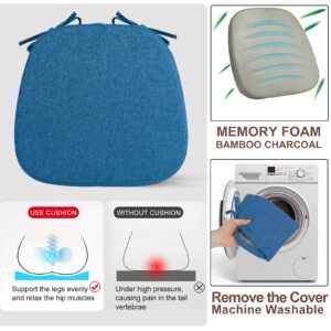 SINOSSO 1 Pack Memory Foam Chair Cushions for Dining Chair, Original Linen 16" U-Shape Comfortable Kitchen Chair Pad, Removable Slip Resistant Seat Cushion (1 Piece, Blue)