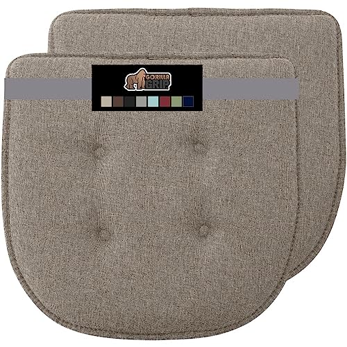 Gorilla Grip Tufted Memory Foam Chair Cushions, Set of 2 Comfortable Pads for Dining Room, Slip Resistant Backing, Washable Kitchen Table, Office Chairs, Computer Desk Seat Pad Cushion, 16x17 Beige