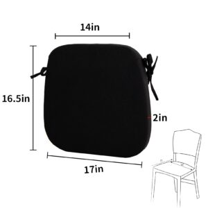 Eiury Kitchen Chair Cushions with Ties - High Density Sponge Seat Cushion and Dining Room Chair Pad 17 X 16.5 Inches Non Slip Rubber Back Seat Cover Machine Washable Black