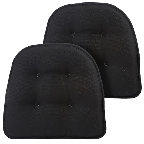 Klear Vu Omega Non-Slip Universal Chair Cushions for Dining Room, Kitchen and Office Use, U-Shaped Skid-Proof Seat Pad, 15x16 Inches 2 Pack Solid Midnight Black 2 Count