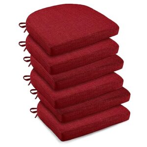 downluxe indoor chair cushions for dining chairs, soft and comfortable textured memory foam kitchen chair pads with ties and non-slip backing, 16" x 16" x 2", red, 6 pack