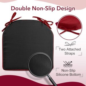 downluxe Indoor Chair Cushions for Dining Chairs, Soft and Comfortable Textured Memory Foam Kitchen Chair Pads with Ties and Non-Slip Backing, 16" x 16" x 2", Red, 6 Pack