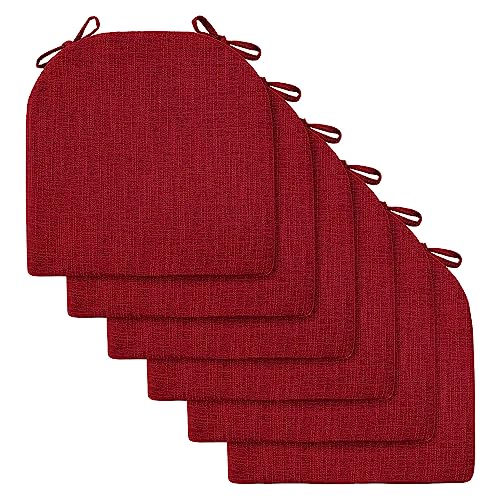 downluxe Indoor Chair Cushions for Dining Chairs, Soft and Comfortable Textured Memory Foam Kitchen Chair Pads with Ties and Non-Slip Backing, 16" x 16" x 2", Red, 6 Pack