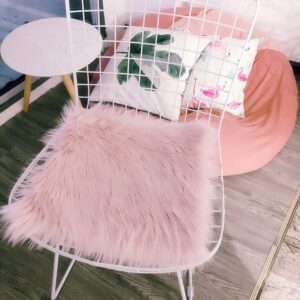Softlife Pink Faux Fur Sheepskin Chair Cover Seat Cushion Pad Super Soft Area Rugs for Living Bedroom Sofa (1.6ft x 1.6ft)