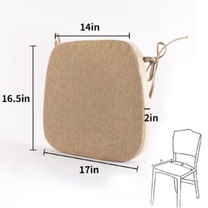 Eiury Kitchen Chair Cushions with Ties - High Density Sponge Seat Cushion and Dining Room Chair Pad 17 X 16.5 Inches Non Slip Rubber Back Seat Cover Machine Washable - Beige