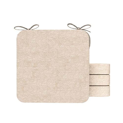 AAAAAcessories Square Chair Cushions for Dining Chairs with Ties and Removable Cover, 2" Thick Dining Kitchen Chair Pads, Indoor Dining Room Chair Cushions, 16" x 16", Set of 4, Beige