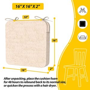 AAAAAcessories Square Chair Cushions for Dining Chairs with Ties and Removable Cover, 2" Thick Dining Kitchen Chair Pads, Indoor Dining Room Chair Cushions, 16" x 16", Set of 4, Beige