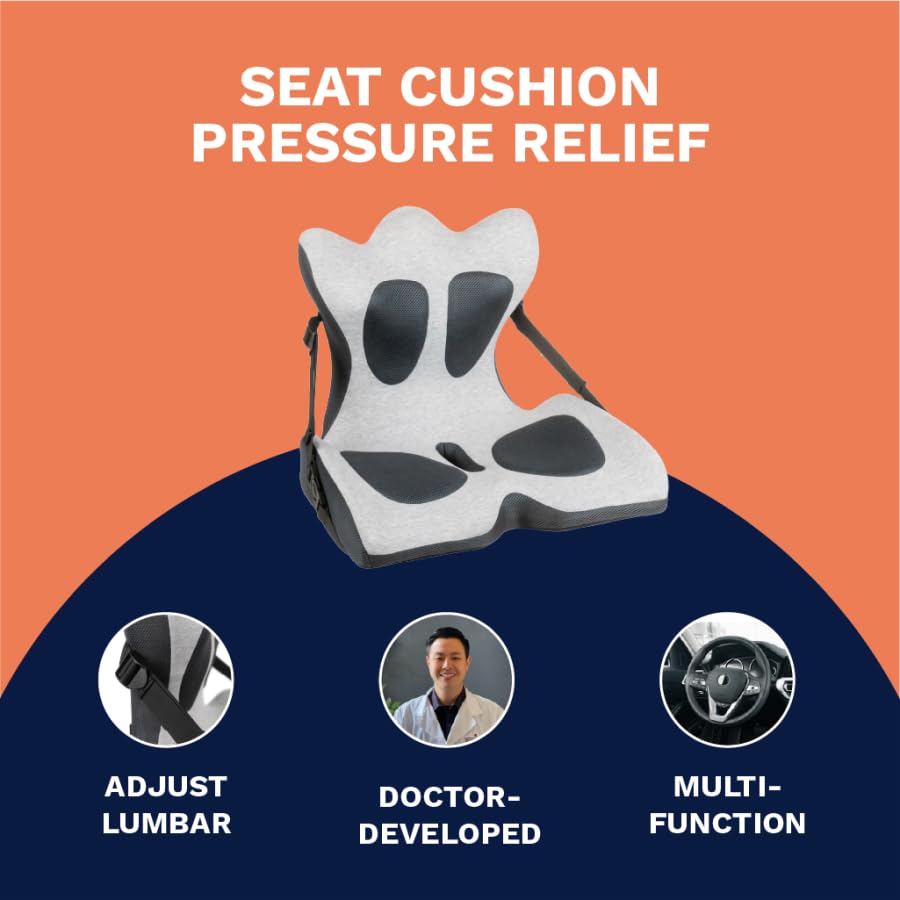Lifted Lumbar: Doctor-Developed Adjustable Back Seat Cushion for Chairs, Couch, Driving - Lumbar Support Pillow for Office, Recliner - Ergonomic Pressure Relief and Enhanced Blood Flow