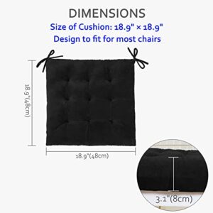 ELFJOY Set of 4 Square Chair Pads Indoor Seat Cushions Pillows with Ties Thick Soft Seat Cushion for Kitchen Dining Office Chair (18", Black)