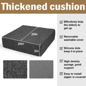 BUYUE Thickened Chair Cushion for Elderly 20" x 20" x 5", Original Linen High-density Foam Recliner Chair Pad Couch Armchair Seat Cushion, Gray