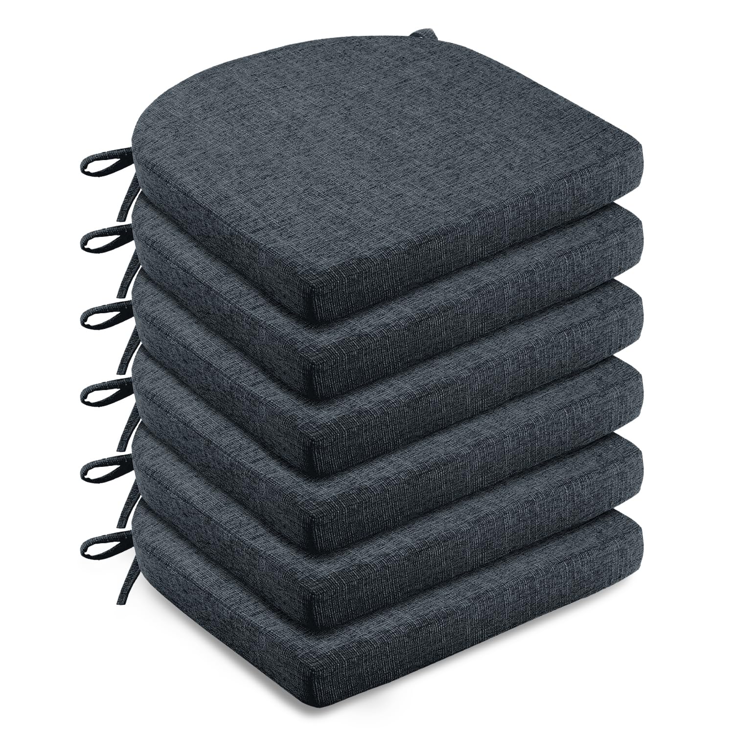 LOVTEX Chair Cushions for Dining Chairs 6 Pack - Memory Foam Chair Pads with Ties and Non-Slip Backing - Seat Cushion for Kitchen Chair 16x16x2, Navy