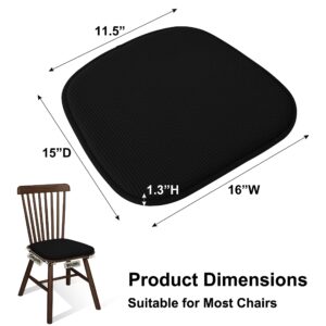 Shinnwa Kitchen Dining Chair Seat Cushion for Indoor Room Metal Chairs Cushions Non Slip Pads with U-Shaped Foam Pad and Plaid Velvet Cover Overall Washable Set of 2 [15 x 16 Inches] Black