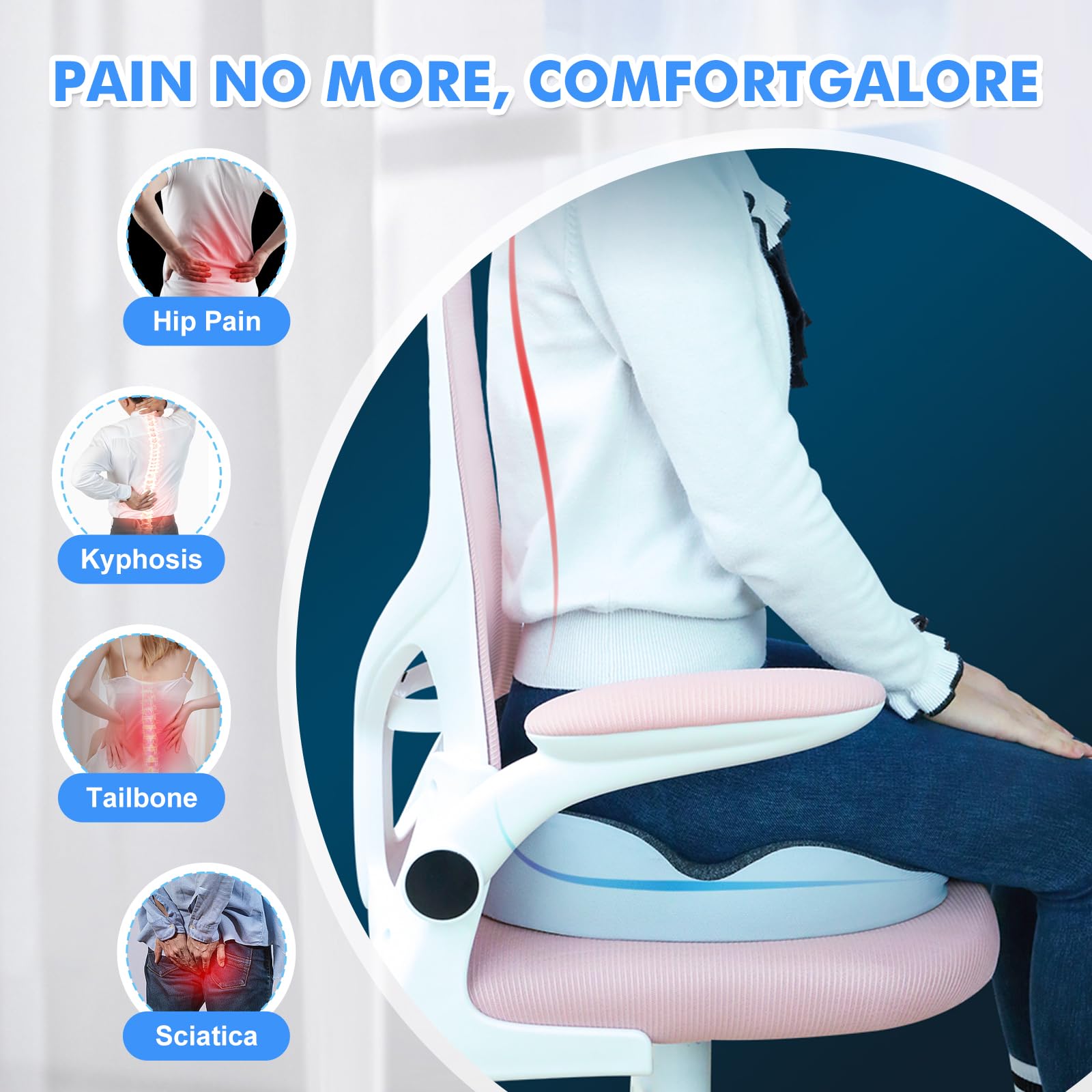 Seat Cushion, Memory Foam Chair Cushions Non-Slip Office Chair Cushion, Car Seat Cushion, Sciatica & Back Coccyx Tailbone Pain Relief for Office/Home Chair Computer Desk Wheelchair Car