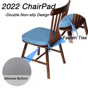 ZYHOONE Seat Cushions for Kitchen Chairs - Dining Room Metal Wooden Non Slip Chair Cushion Pads with Machine Washable Cover and Ties [14.5 X 15.5 X 2 Inches] - Blue