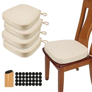 buyue original linen thickened 2.5" dining chair cushions set of 4, u-shape high density foam comfortable chair pads for kitchen, slip resistant indoor seat cushions (4 pcs, beige)