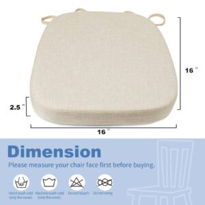 BUYUE Original Linen Thickened 2.5" Dining Chair Cushions Set of 4, U-Shape High Density Foam Comfortable Chair Pads for Kitchen, Slip Resistant Indoor Seat Cushions (4 PCS, Beige)