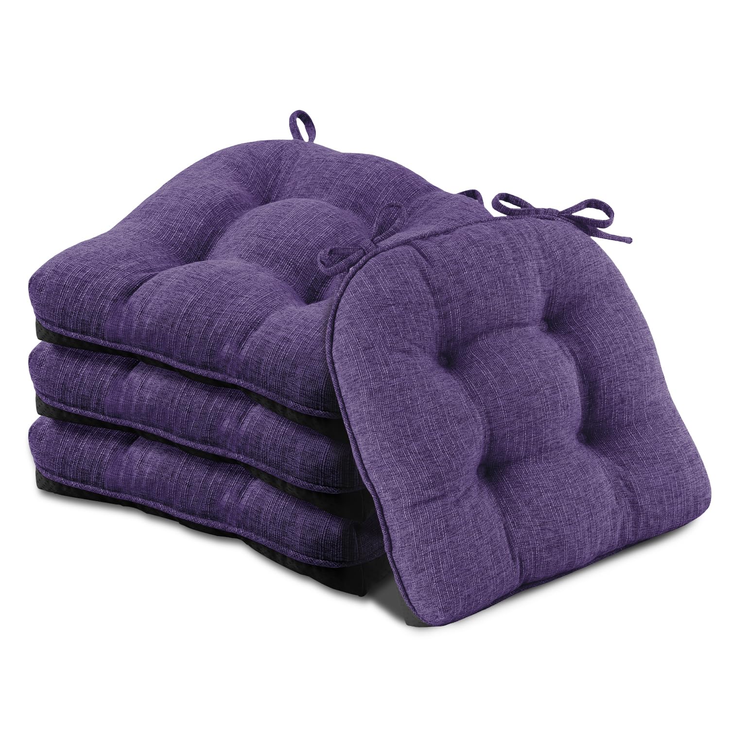 Basic Beyond Chair Cushions for Dining Chairs 4 Pack, Memory Foam Chair Cushion with Ties and Non Slip Backing, 15.5 x 15.5 Inches Tufted Chair Pads for Dining Chairs(Purple)