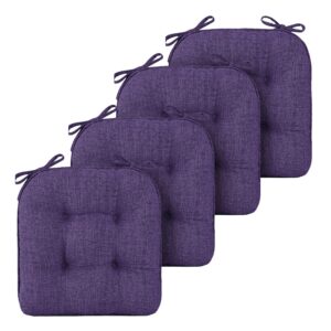 Basic Beyond Chair Cushions for Dining Chairs 4 Pack, Memory Foam Chair Cushion with Ties and Non Slip Backing, 15.5 x 15.5 Inches Tufted Chair Pads for Dining Chairs(Purple)