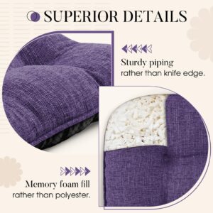 Basic Beyond Chair Cushions for Dining Chairs 4 Pack, Memory Foam Chair Cushion with Ties and Non Slip Backing, 15.5 x 15.5 Inches Tufted Chair Pads for Dining Chairs(Purple)